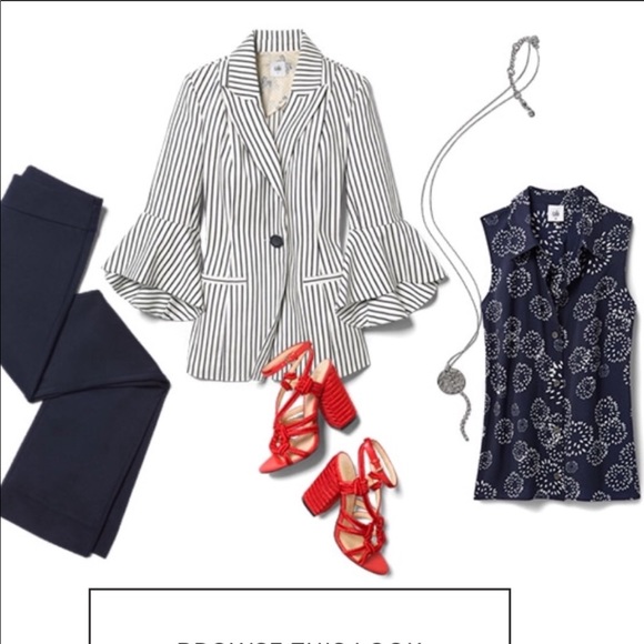 CABI navy white dandelion wish sleeveless top 5215 - Picture 2 of 8